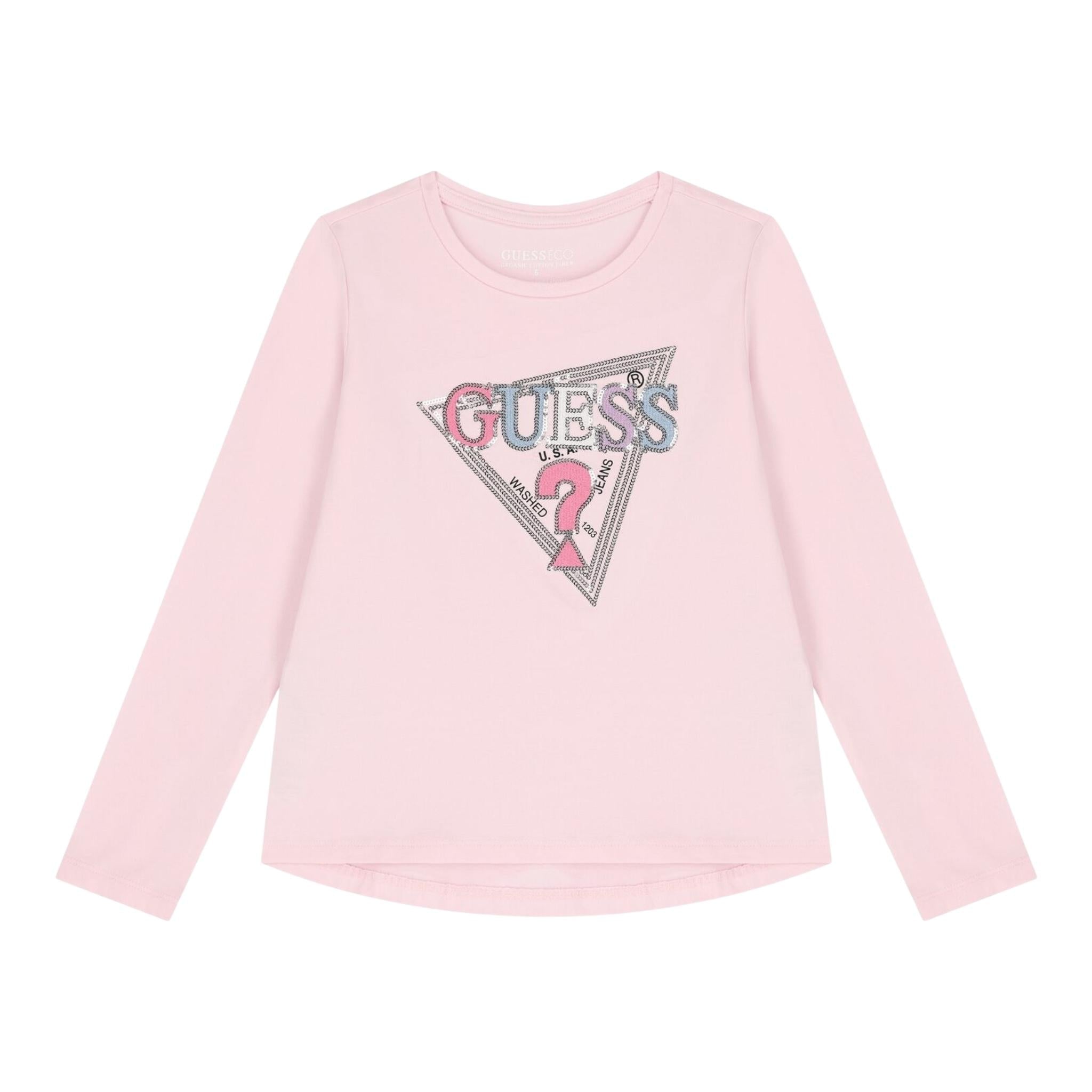 GUESS shirt girocollo tinta unita con stampa Rosa per Bambina K4YI11K6YW44J ROSA GUESS 
