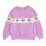 Chiara Ferragni Einfarbiges Rundhals-Sweatshirt mit lila Aufdruck für Mädchen