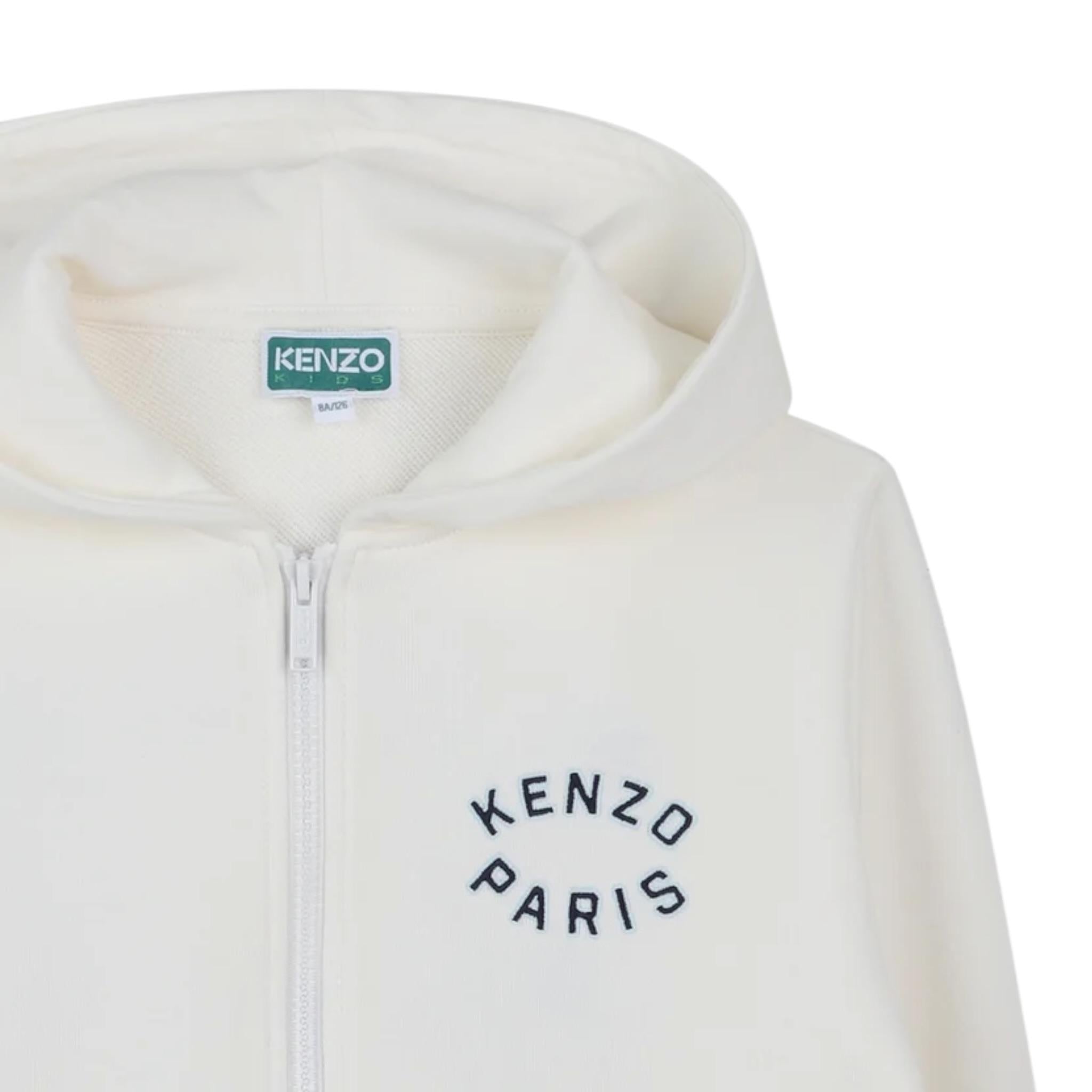 Kenzo Felpa con Zip E Cappuccio Tinta Unita con Logo per Bambino K61176 PANNA KENZO 