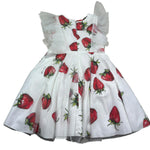 Monnalisa Abito Giromanica Tinta Unita Fantasia Fragole per Bambina 117923 BIANCO MONNALISA 