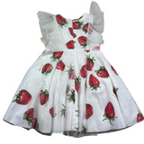 Monnalisa Abito Giromanica Tinta Unita Fantasia Fragole per Bambina 117923 BIANCO MONNALISA 