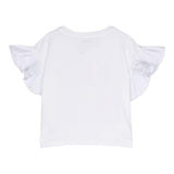 Twinset Einfarbiges T-Shirt mit Rundhalsausschnitt, Rüschen und weißem Aufdruck für Mädchen