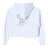 Calvin Klein Closed Crop Hoodie mit Glitzerprint Weiß für Mädchen
