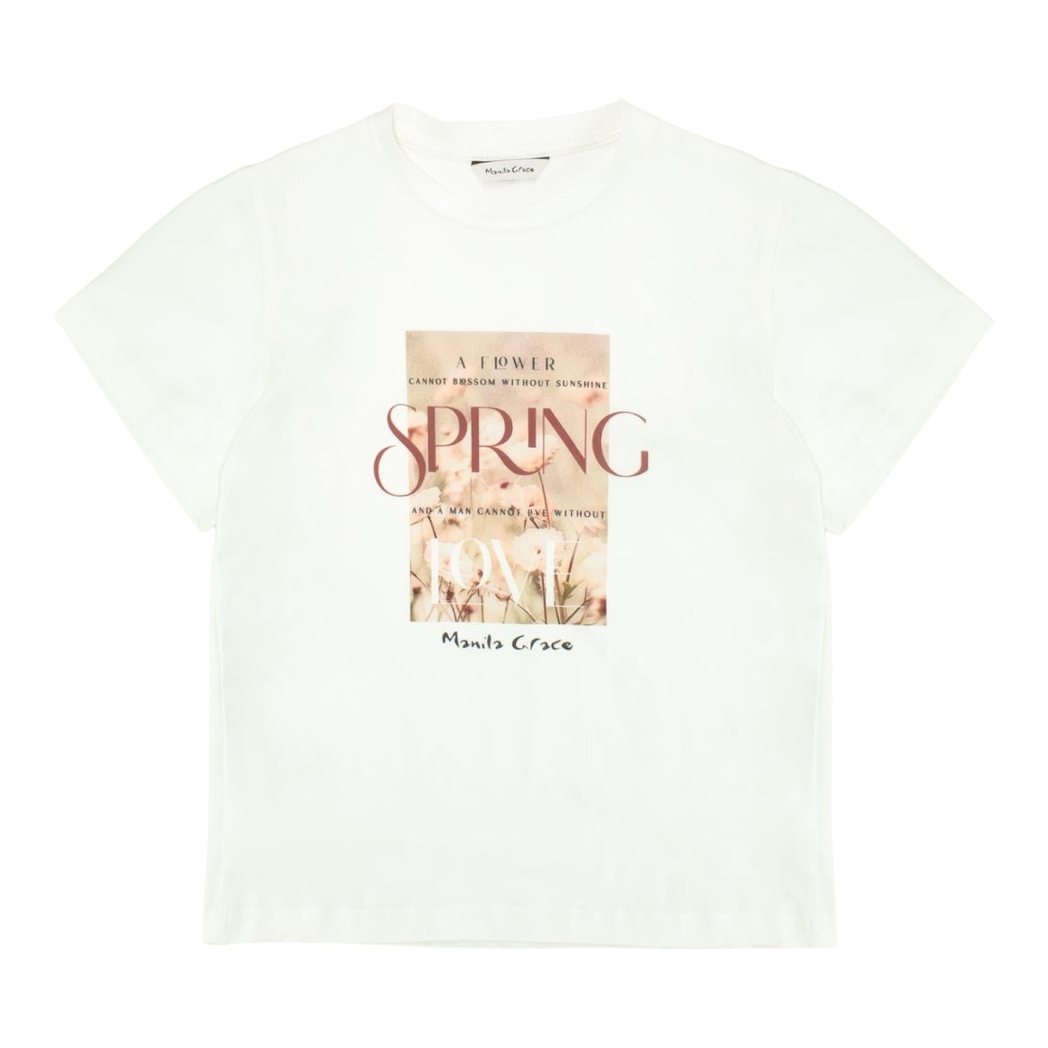 Manila Grace T-Shirt Girocollo Tinta Unita con Stampa per Bambina 254TMJS25 BIANCO MANILA GRACE 