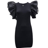 Twinset Einfarbiges Halbarmkleid mit schwarzem Tüll für Mädchen
