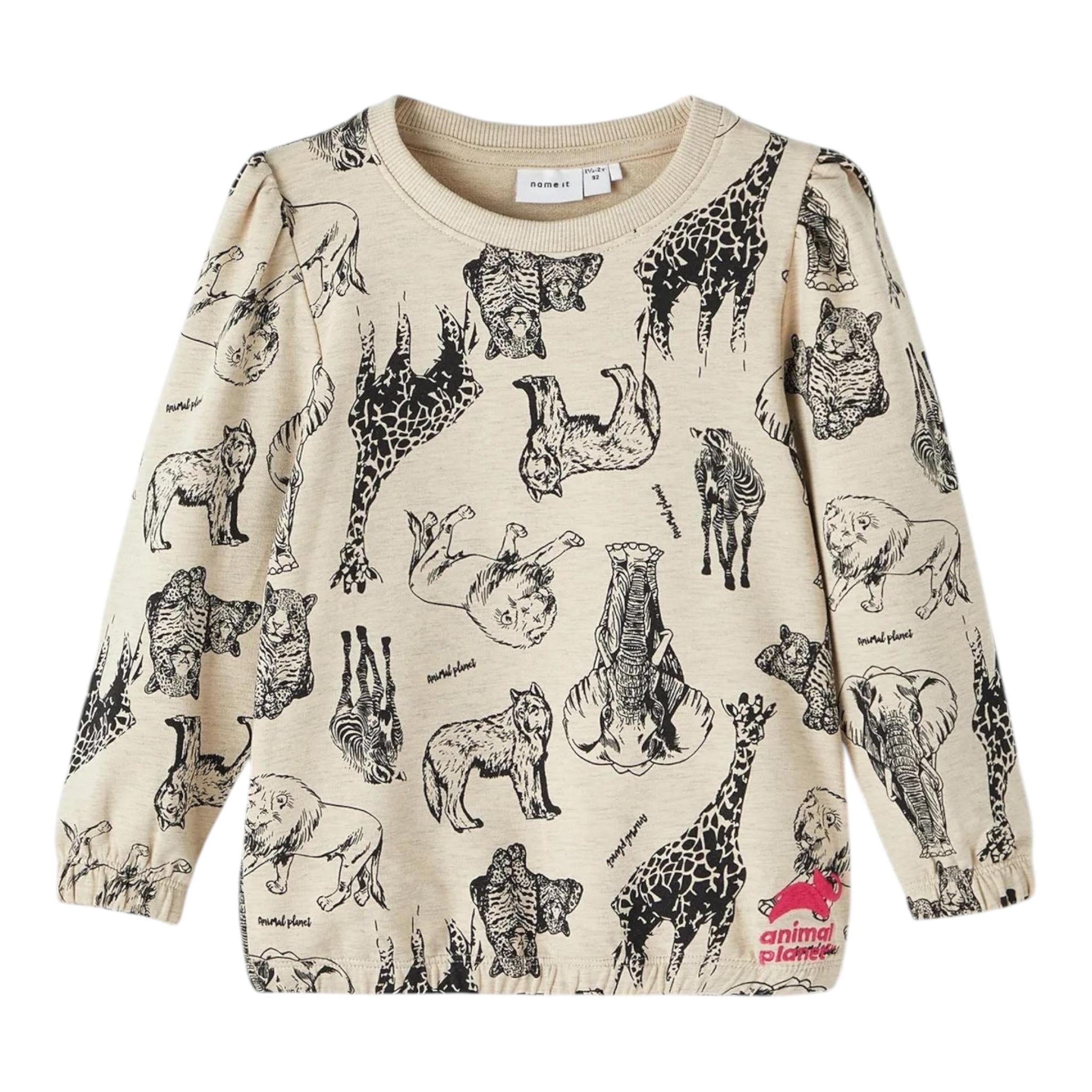 NAME.IT felpa chiusa girocollo tinta unita con stampa n Beige per Bambina 13212437 BEIGE NAME.IT 