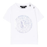 Balmain T-Shirt Girocollo Tinta Unita con Stampa per Neonata BS8551 BIANCO BALMAIN 