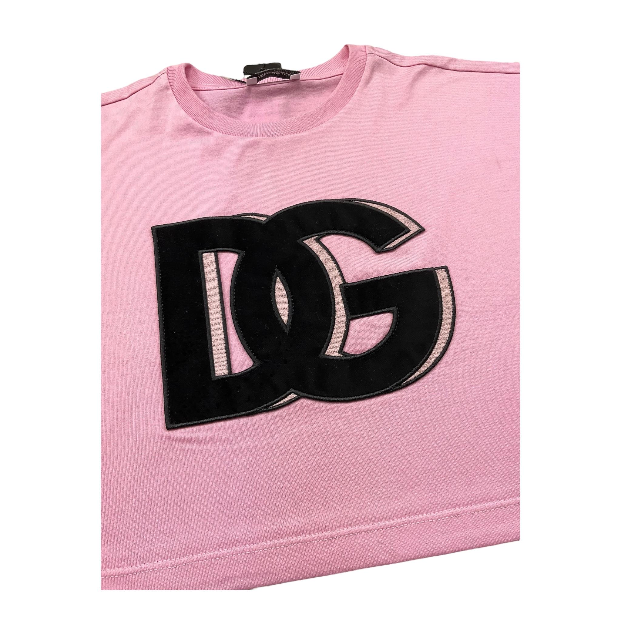 Dolce & Gabbana T-Shirt Girocollo Tinta Unita con Logo per Neonata F1452 ROSA DOLCE & GABBANA 