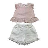Barcellino Complete Top-Bermuda Zweifarbig Weiß/Rosa für Baby Mädchen