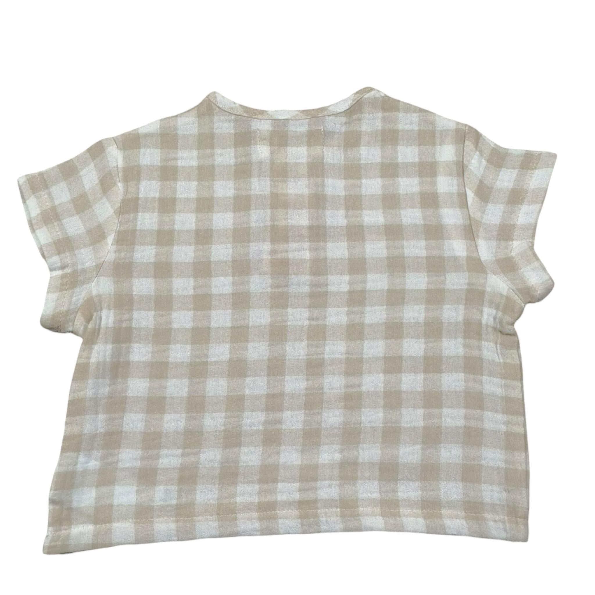 Petit Indi T-Shirt Bicolore con Fantasia A Quadri per Neonato SS25B2815 BIANCO/BEIGE PETIT INDI 