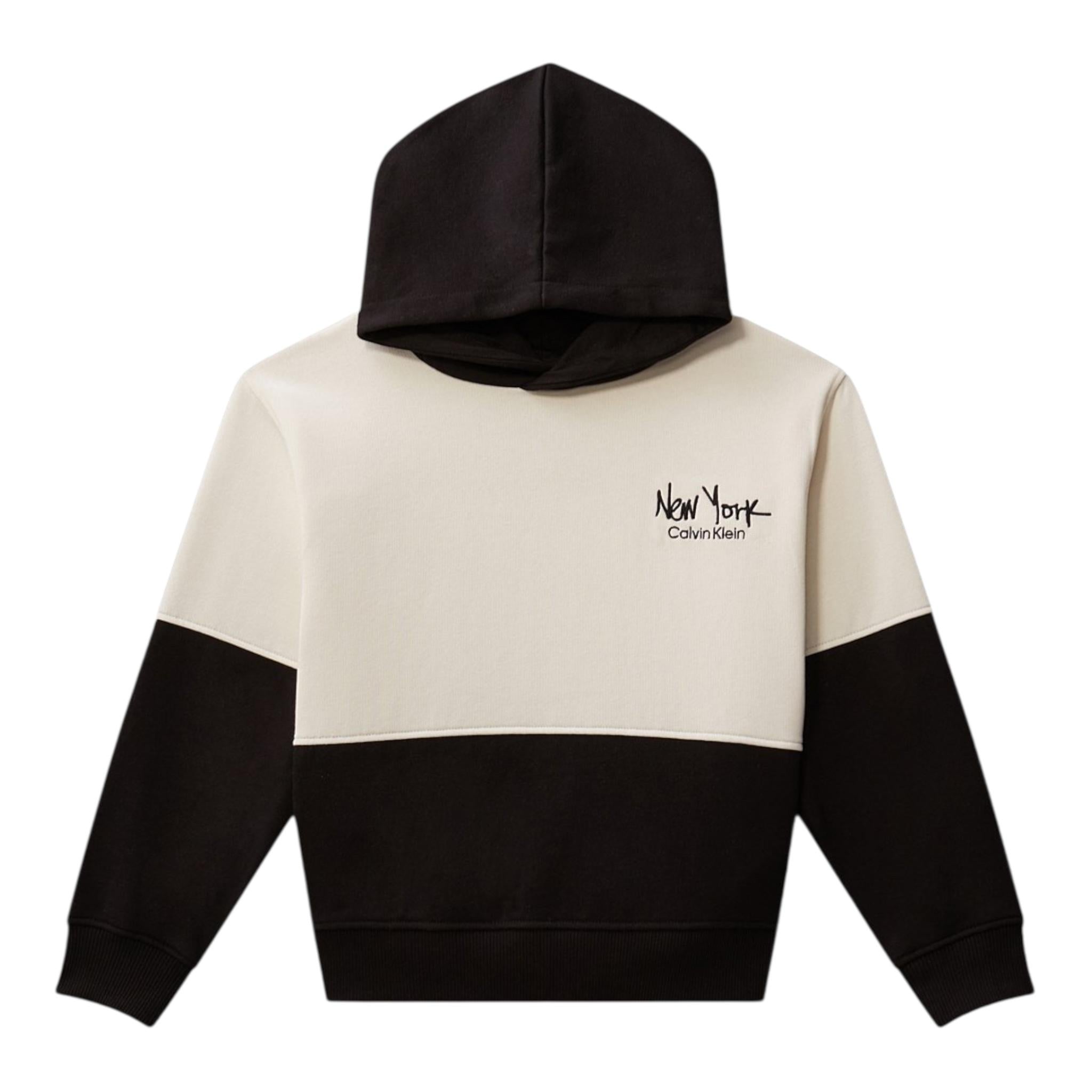 CALVIN KLEIN felpa bicolore con cappuccio e stampa Bianco/nero per Bambino IB0IB02329 BIANCO/NERO CALVIN KLEIN 