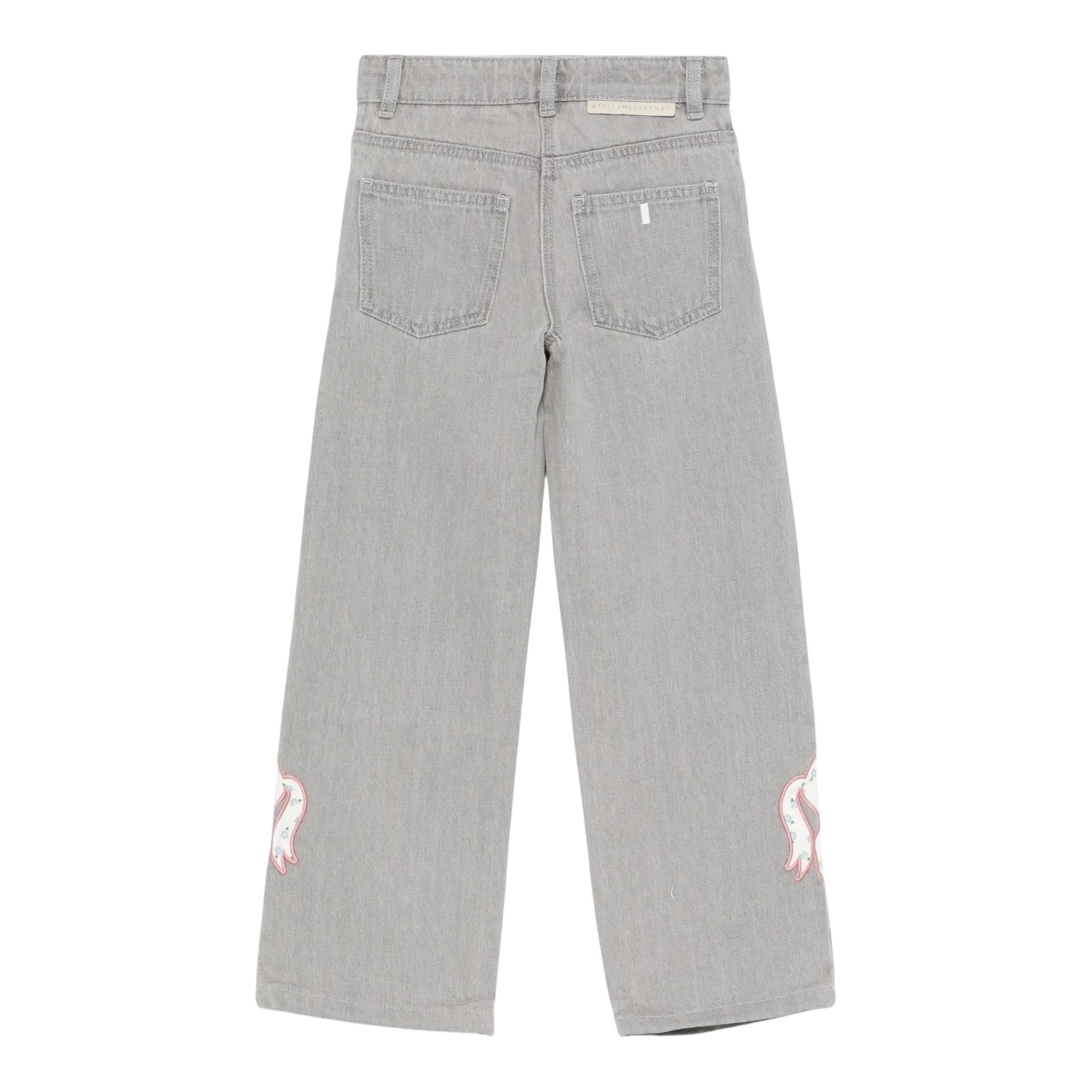 STELLA McCARTNEY jeans tinta unita con ricamo cavallo Grigio per Bambina TV6A80 GRIGIO STELLA McCARTNEY 