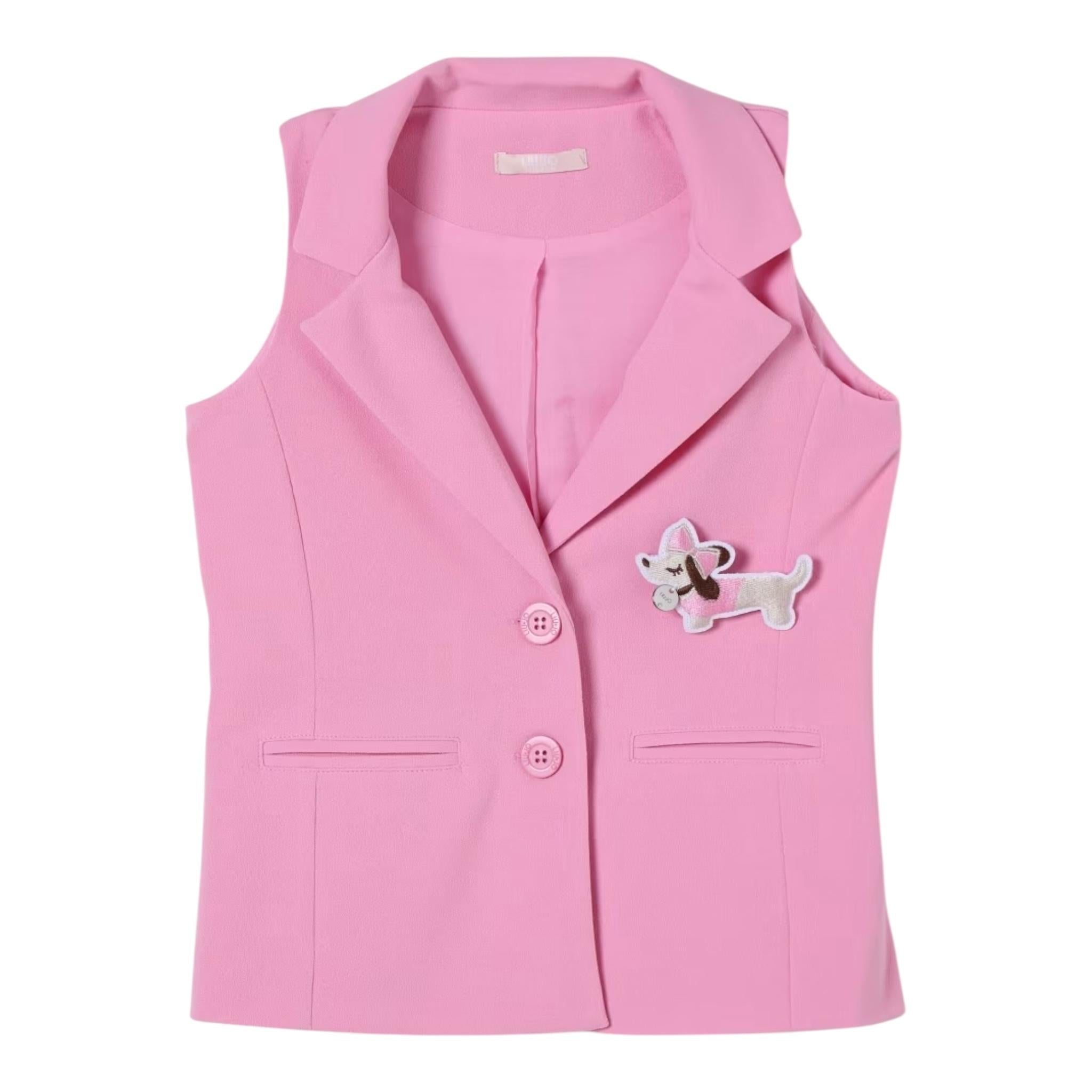Liu Jo Gilet Tinta Unita con Spilla Cane per Bambina KA5005 ROSA LIU JO 