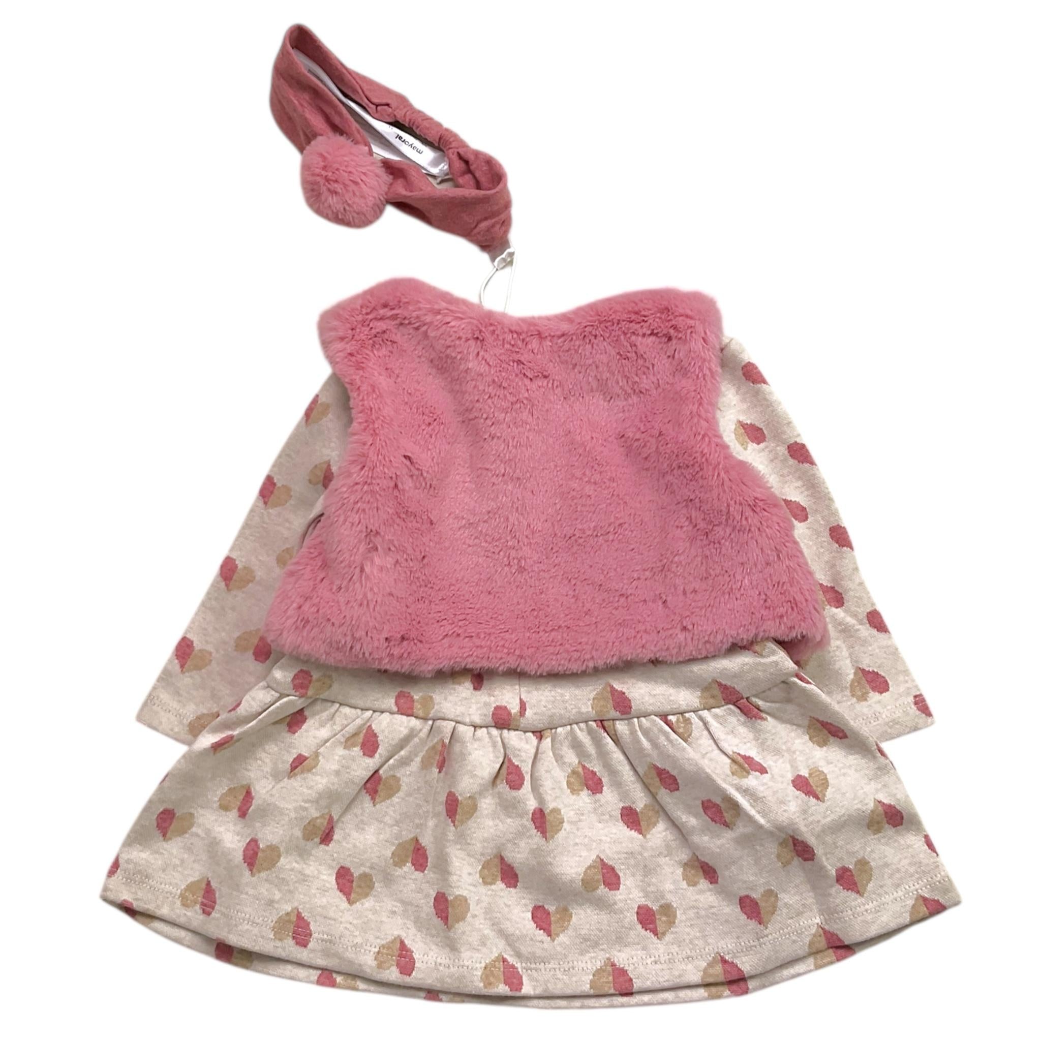 MAYORAL completo 3pz abito-smanicato-fascia Rosa per Neonata 2807 ROSA MAYORAL 