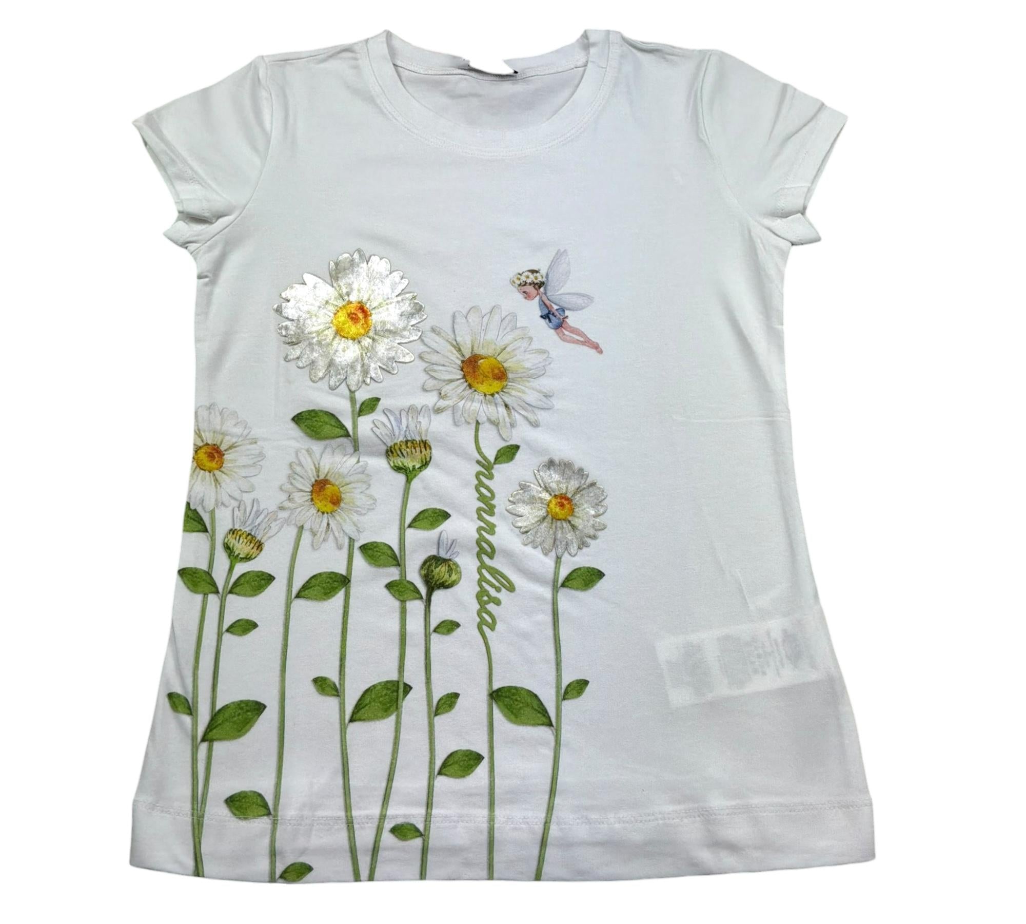 Monnalisa T-Shirt Girocollo Tinta Unita con Stampa Fiori per Bambina 193601S1 BIANCO MONNALISA 