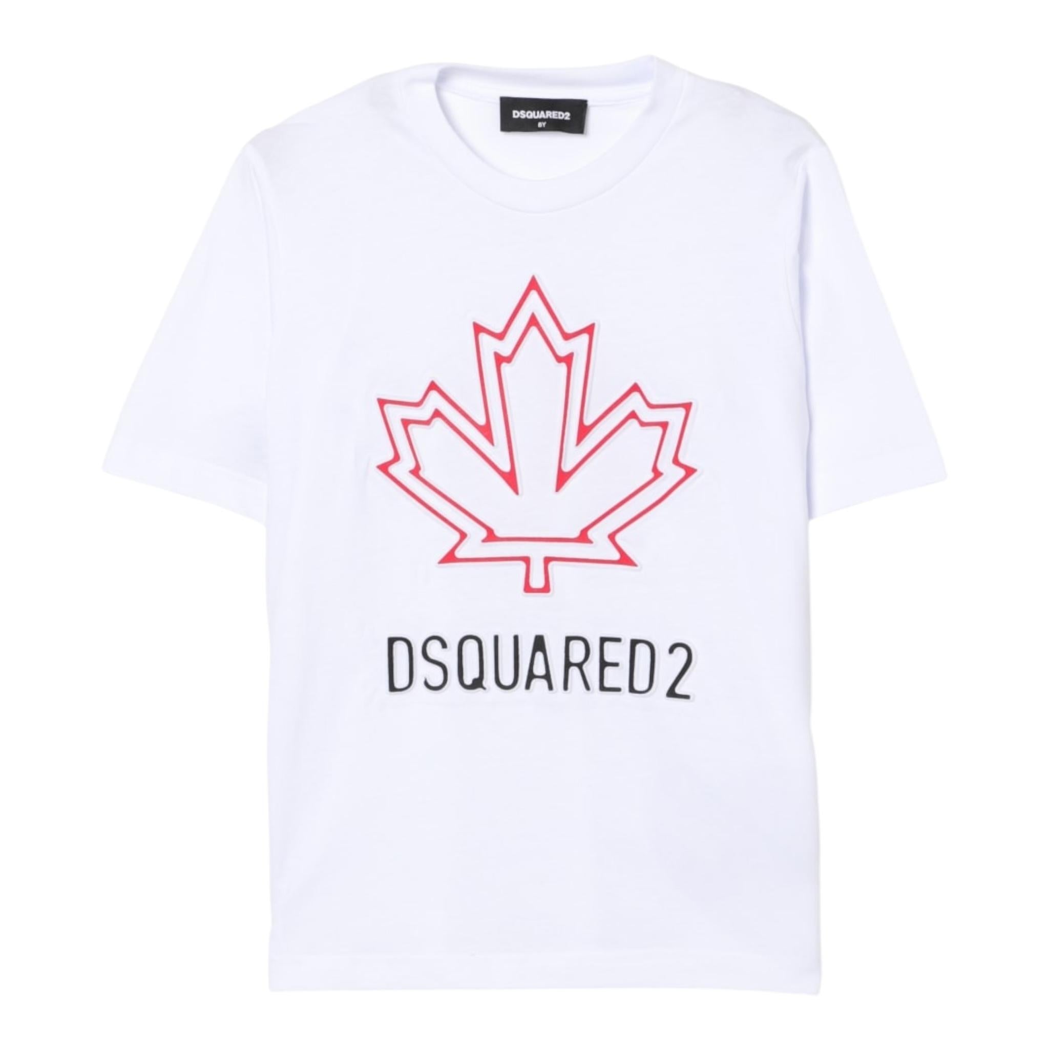 Dsquared2 T-Shirt Girocollo Tinta Unita con Stampa per Bambino DQ2770 BIANCO DSQUARED2 
