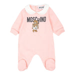 MOSCHINO tutina manica lunga tinta unita cn colletto e stampa in contrasto Rosa per Neonata MZY037X ROSA MOSCHINO 