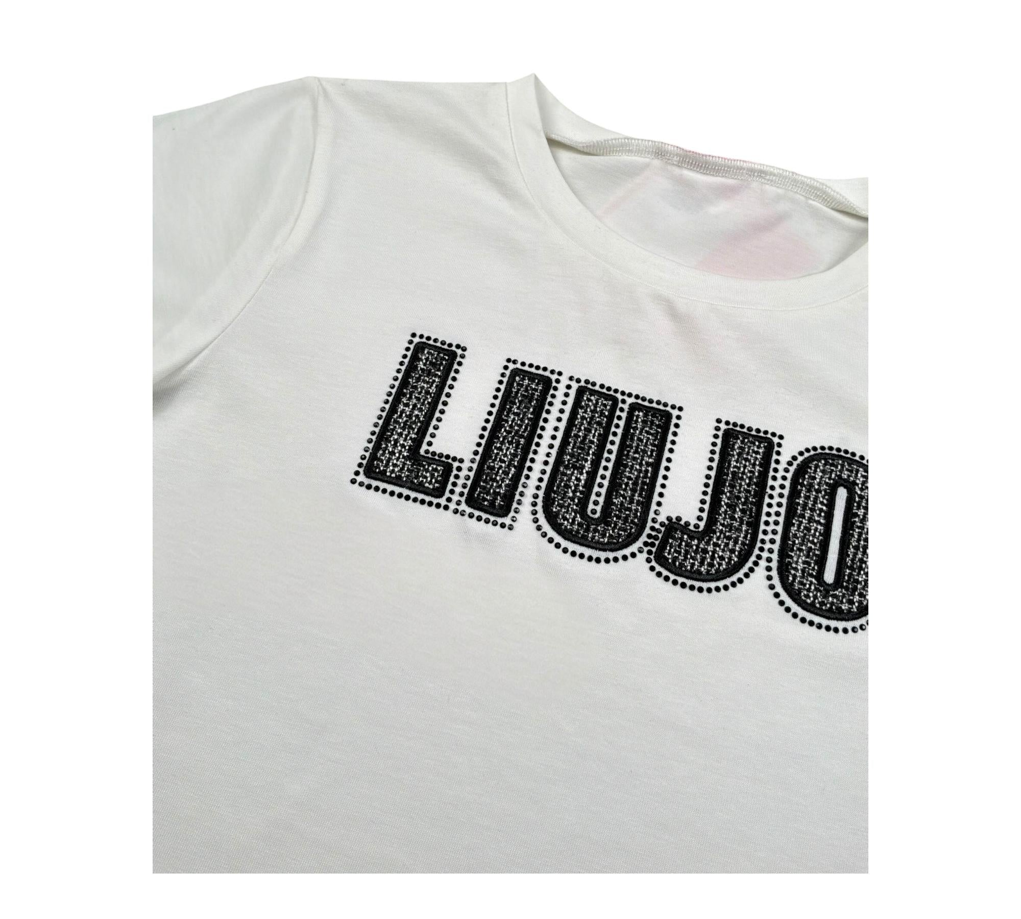 Liu Jo T-Shirt Girocollo Tinta Unita con Logo per Bambina GA5064 PANNA LIU JO 