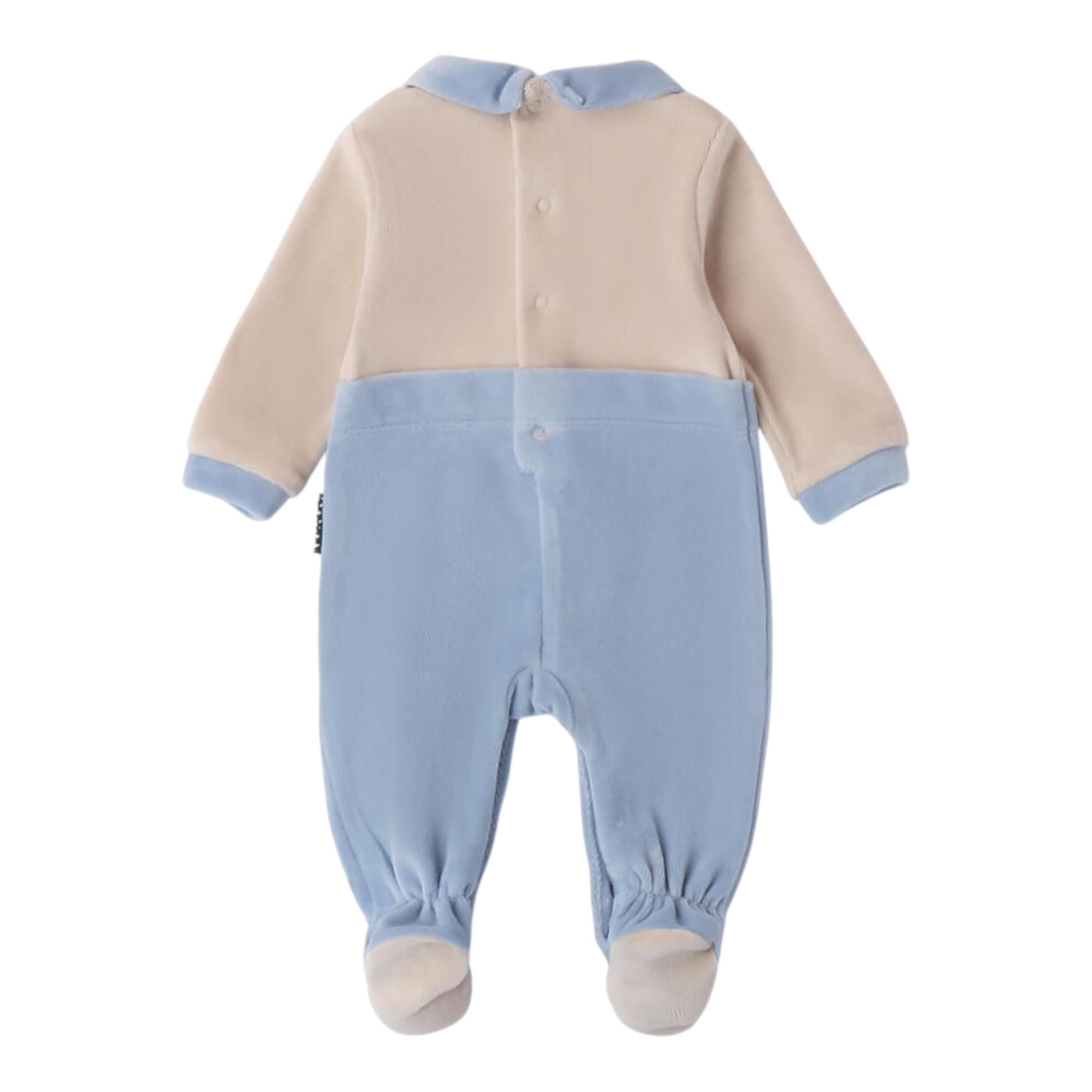 MINI BANDA tutina bicolore con stampa e colletto Azzurro/beige per Neonato 3A649 AZZURRO/BEIGE MINI BANDA 