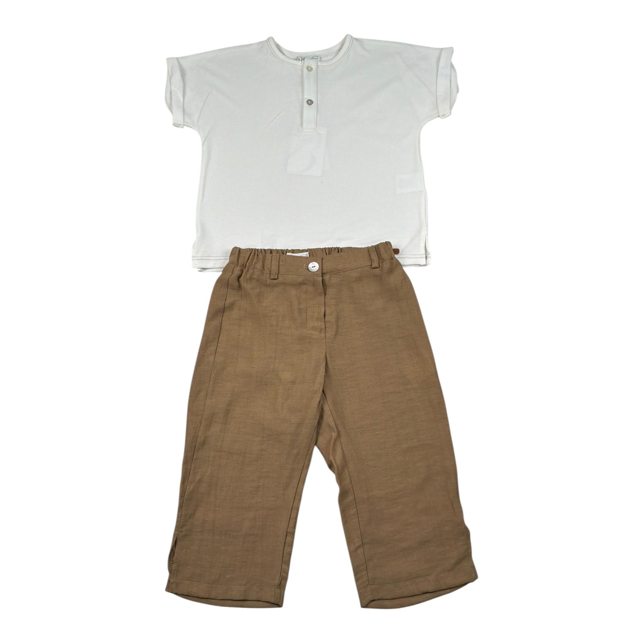 Barcellino Completo 2 Pezzi T-Shirt-Pantalone Bicolore per Bambina 120412 BIANCO/BEIGE BARCELLINO 