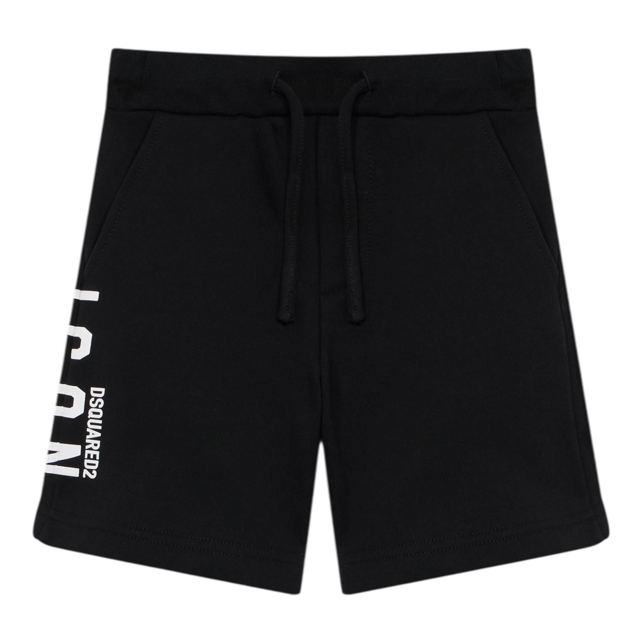 Dsquared2 Bermuda In Tuta Tinta Unita con Stampa per Bambino DQ2930 NERO DSQUARED2 