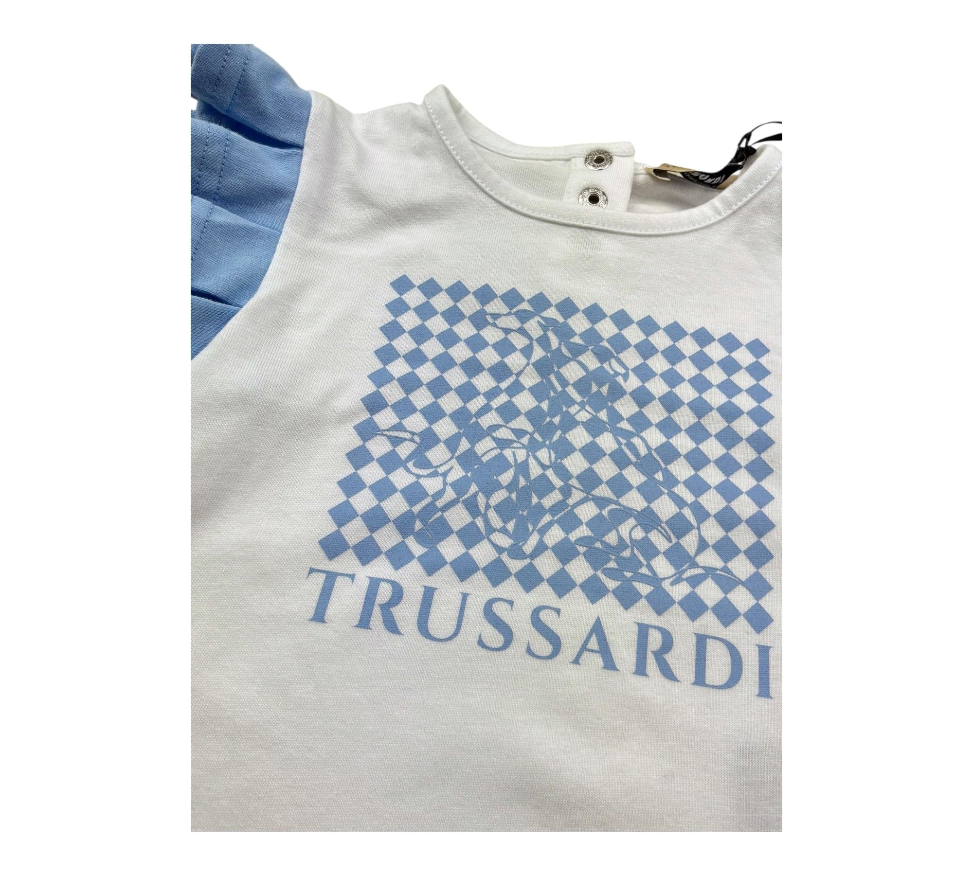 Trussardi T-Shirt Girocollo Tinta Unita con Maniche In Contrasto per Neonata TIP26128TS BIANCO TRUSSARDI 