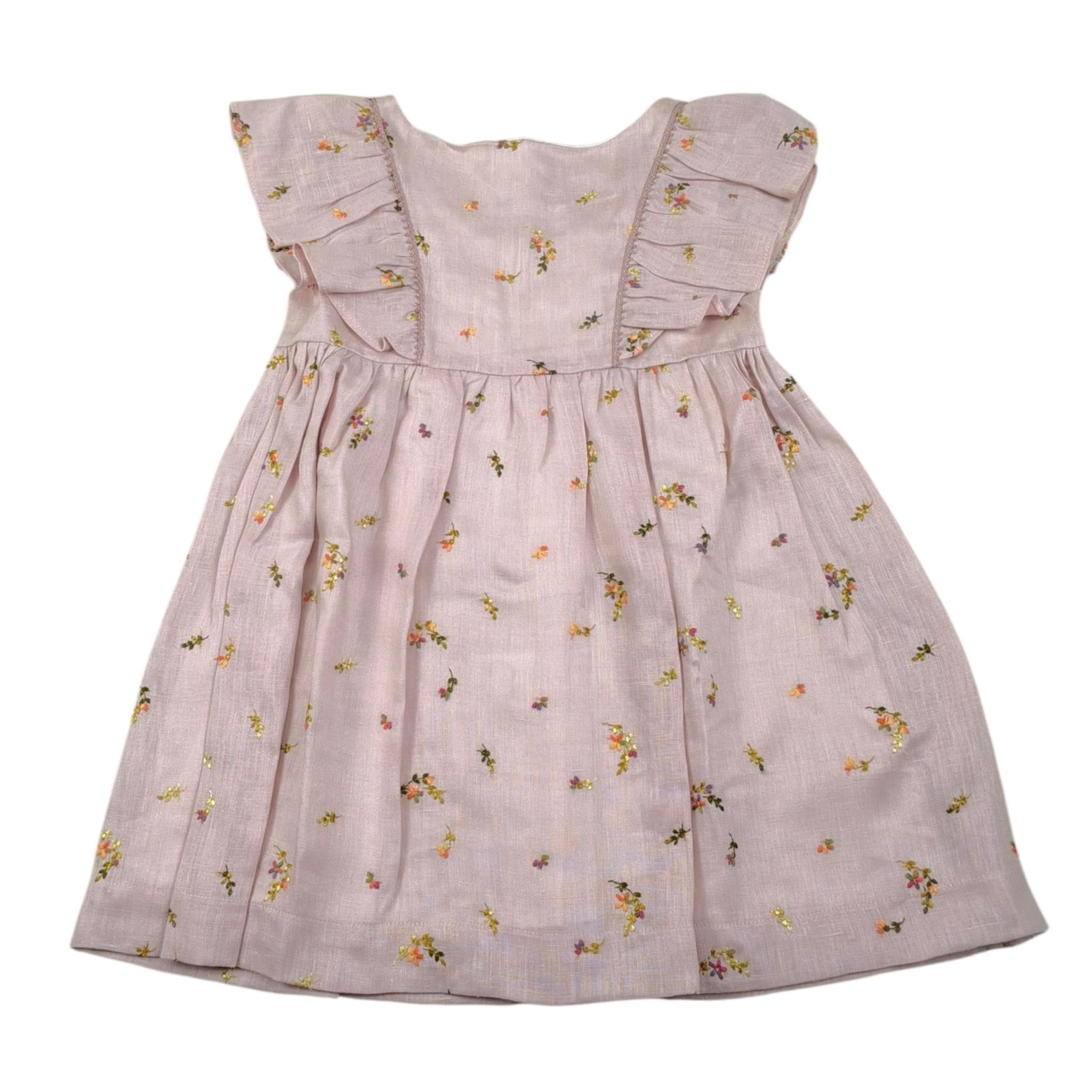 La Stupenderia Abito Mezza Manica Tinta Unita con Ricami Fiori per Bambina TJAB72XJ ROSA LA STUPENDERIA 