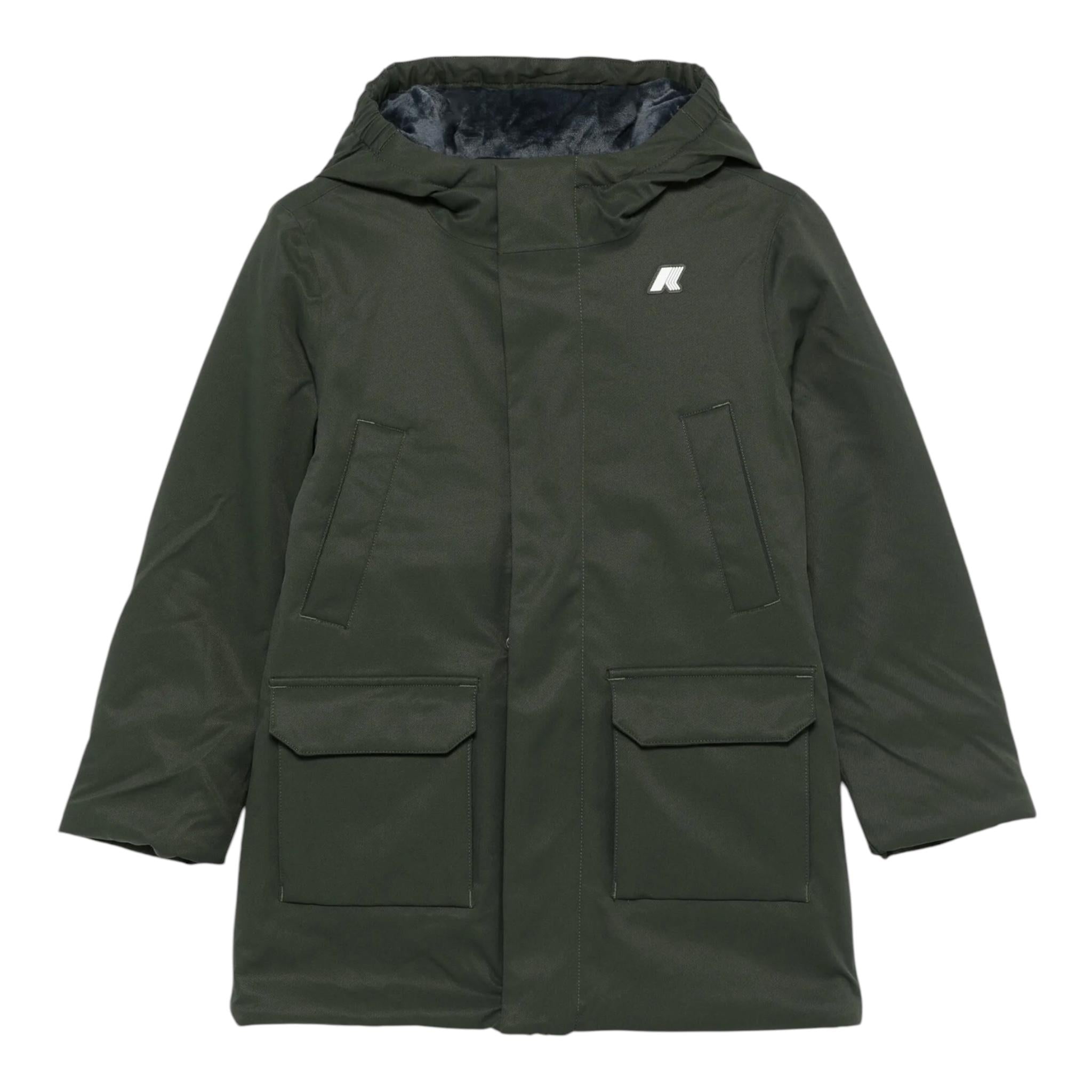 K-WAY giubbino tinta unita modello lungo con cappuccio Verde per Bambino K1128HW VERDE K-WAY 