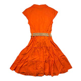 Janice Einfarbiges Halbarmkleid mit orangefarbenem Gürtel für Mädchen