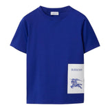 Burberry T-Shirt Rundhalsausschnitt einfarbig mit blauem Logo-Print für Jungen