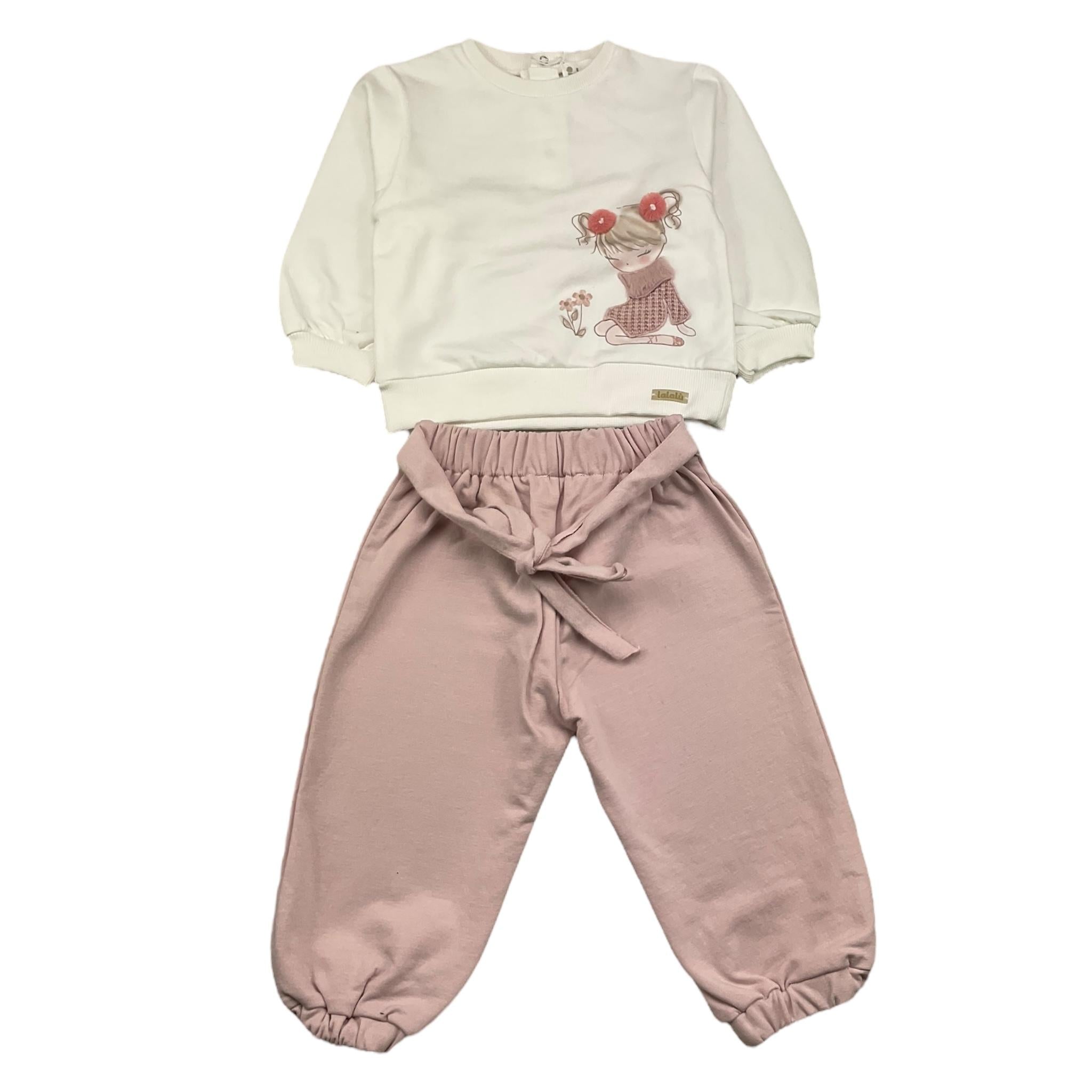LALALU' completo 2 pezzi felpa-pantalone bicolore Bianco/rosa per Neonata CGL6N BIANCO/ROSA LALALU' 