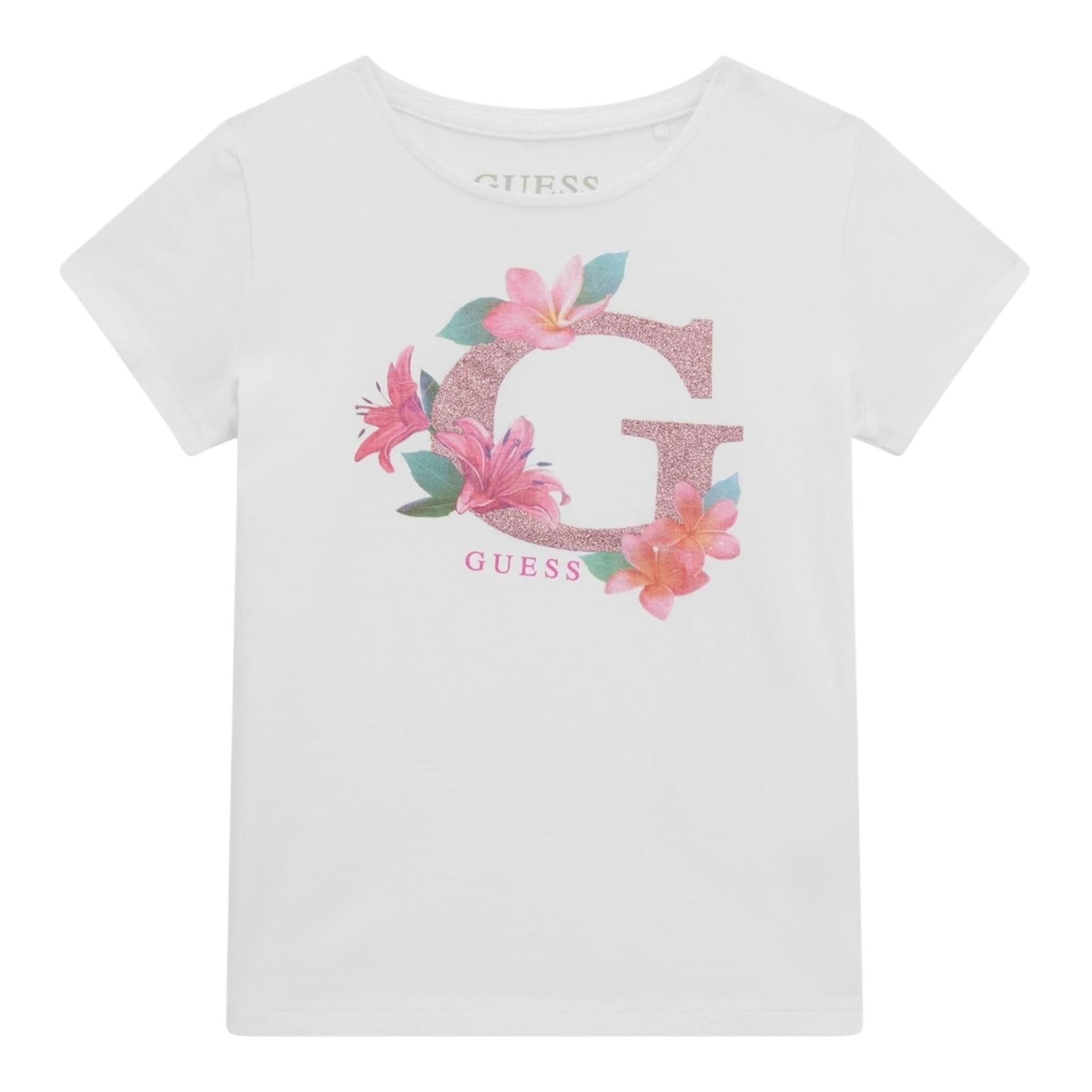 Guess T-Shirt Girocollo Tinta Unita con Stampa per Bambina A5GI02K6YW4XXJ BIANCO GUESS 