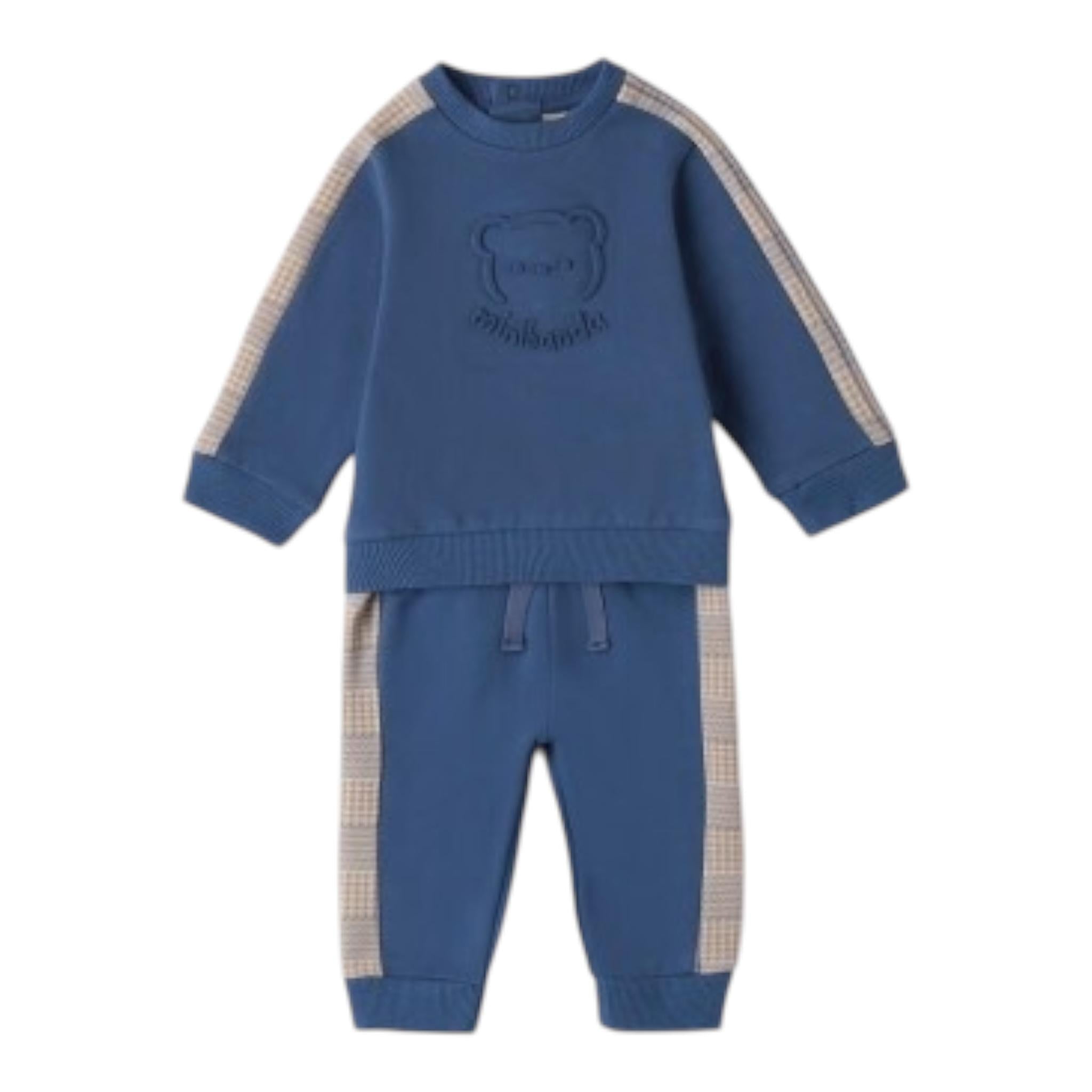 MINI BANDA completo 2pz tinta unita felpa-pantalone con profili in contrasto Blu per Neonato 3A655 BLU MINI BANDA 