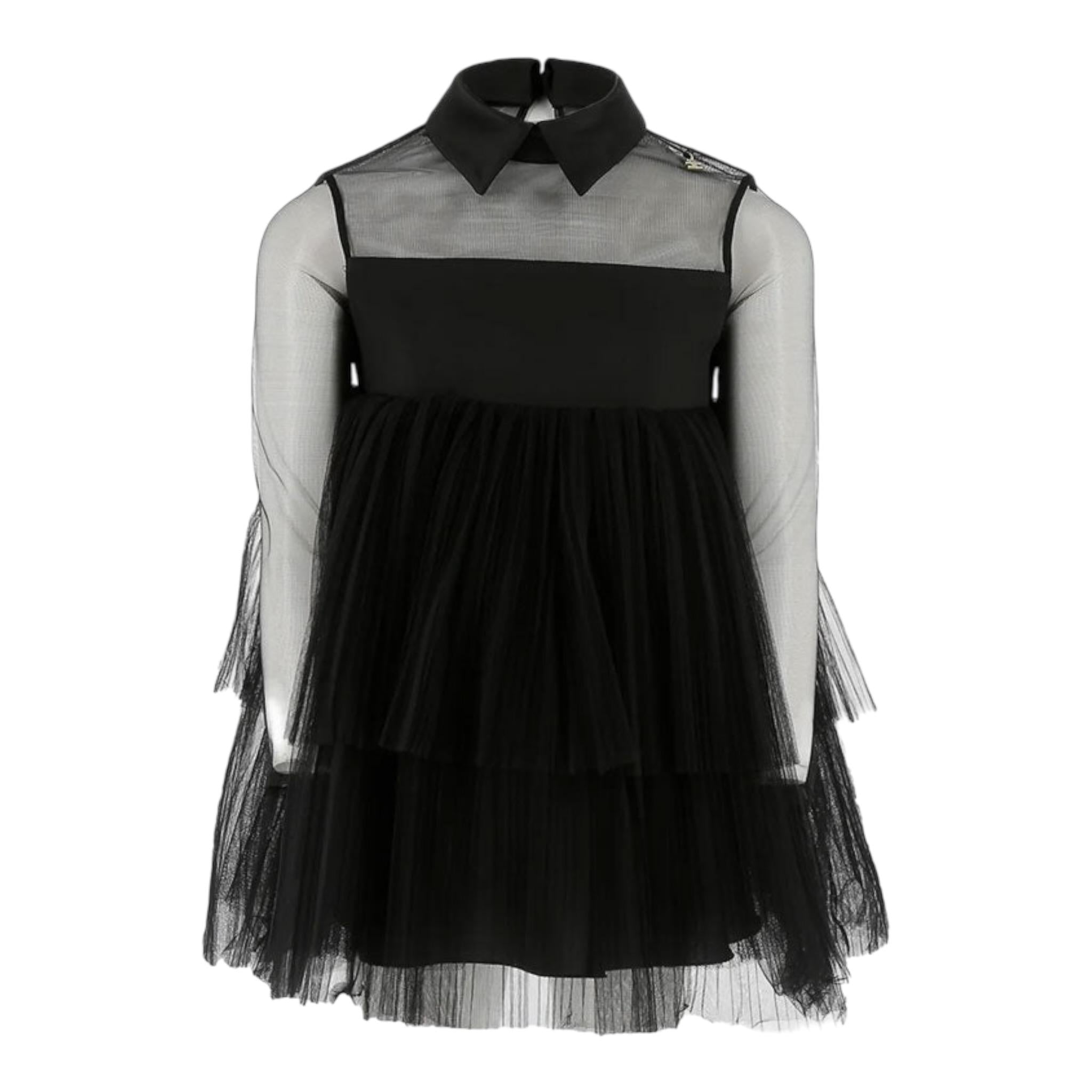 Elisabetta Franchi Abito Tinta Unita con Tulle E Trasparenze per Bambina EFAB539 NERO ELISABETTA FRANCHI 