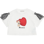 Monnalisa T-Shirt Girocollo Tinta Unita con Stampa Cuore per Bambina 119605 BIANCO MONNALISA 