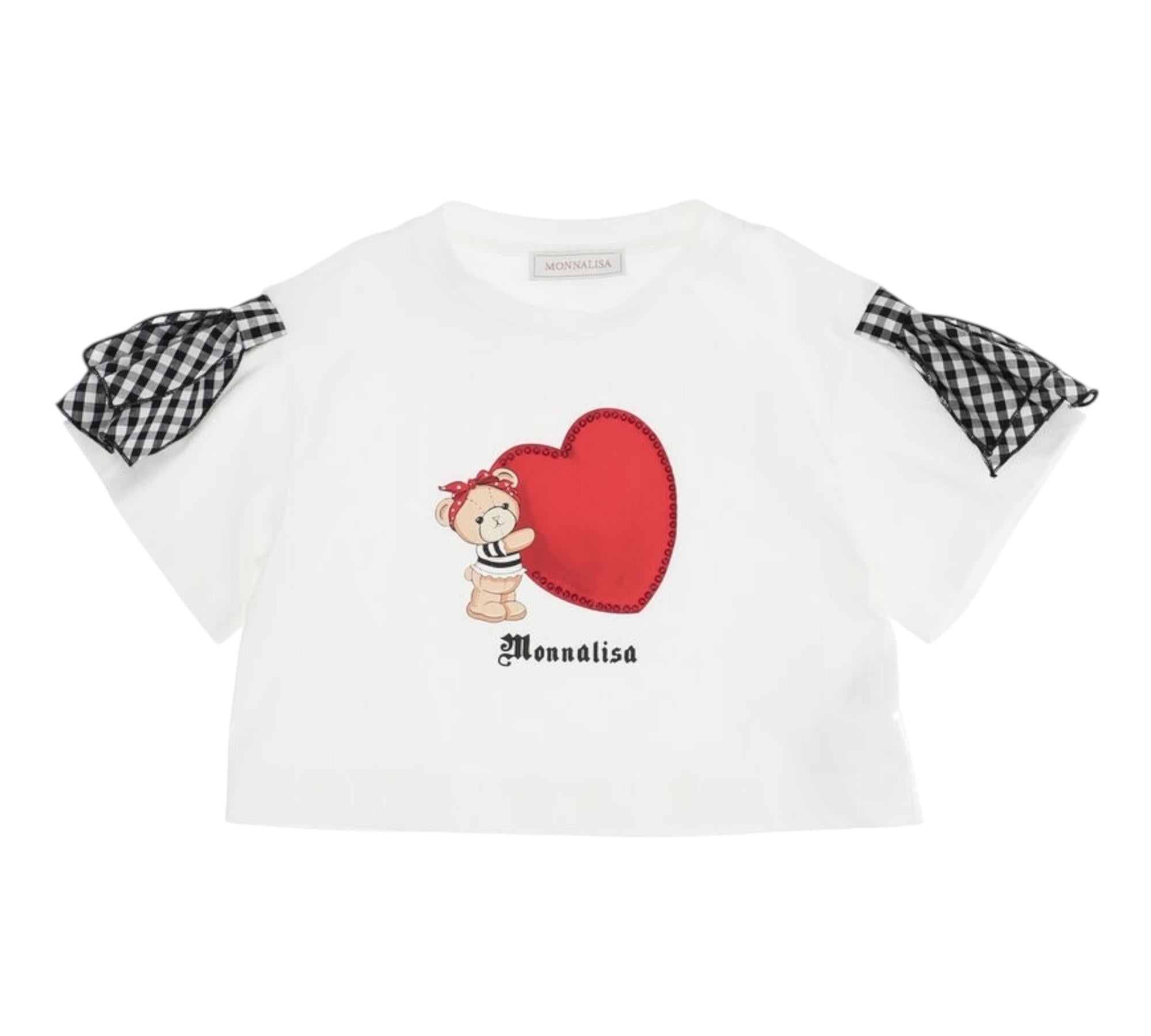 Monnalisa T-Shirt Girocollo Tinta Unita con Stampa Cuore per Bambina 119605 BIANCO MONNALISA 
