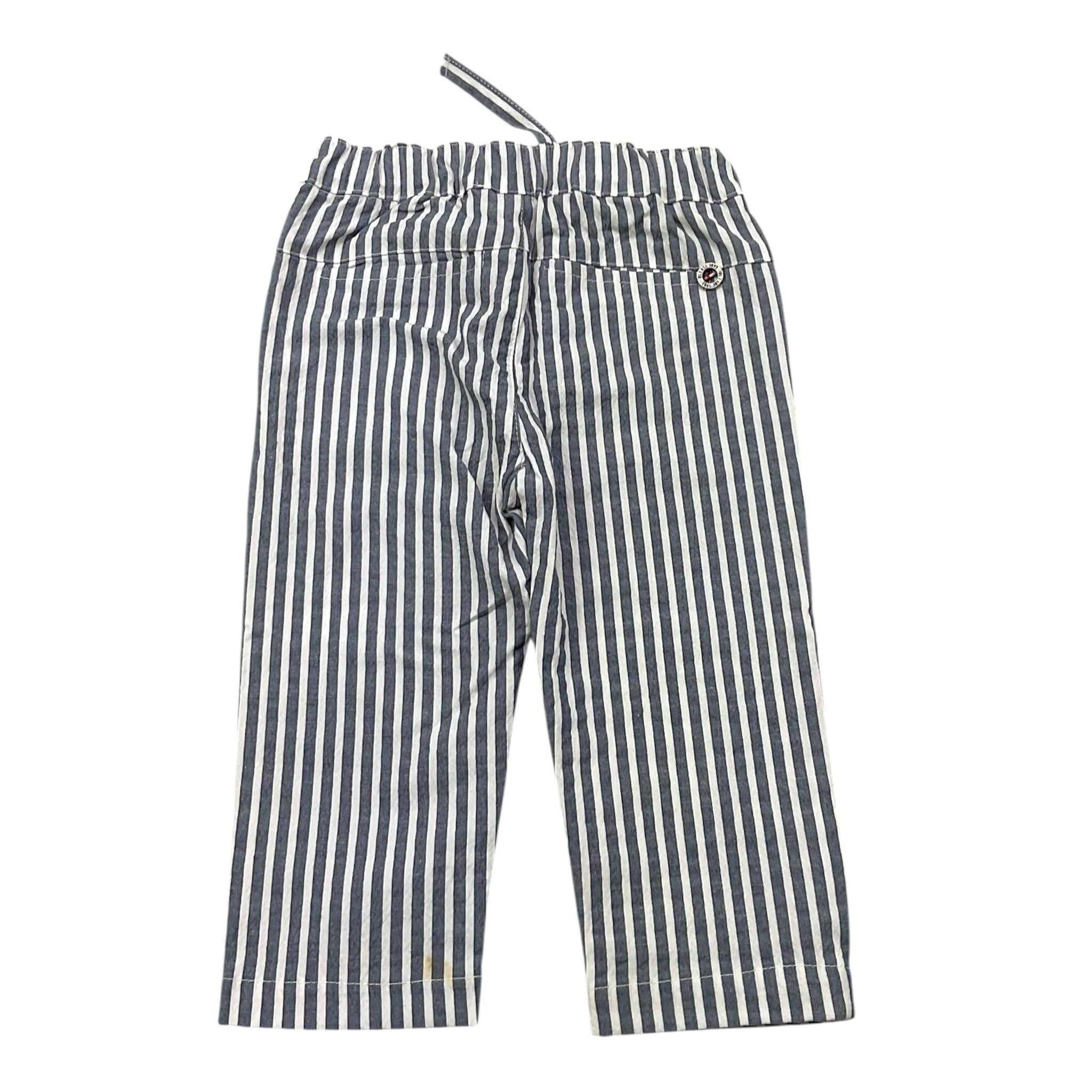 Please Pantalone Bicolore con Fantasia A Righe per Neonato PE54271B73 BIANCO PLEASE 