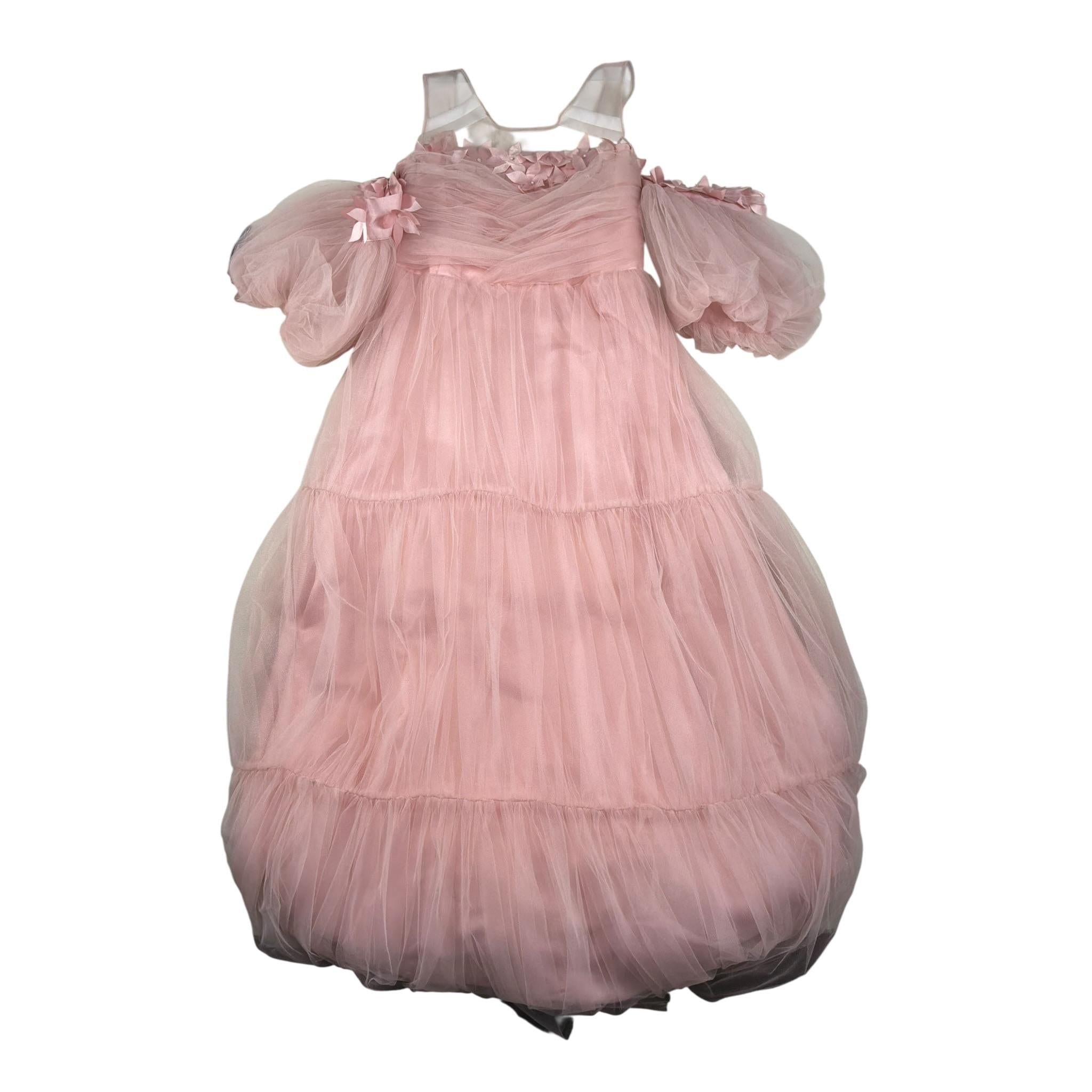 Notaro Of Kids Abito Giromanica Tinta Unita con Tulle per Bambina K23402 ROSA NOTARO OF KIDS 