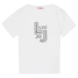 Liu Jo T-Shirt Girocollo Tinta Unita con Brillantini per Bambina GA5119X BIANCO LIU JO 