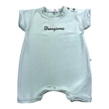 Bamboom+Babies Baby-Strampler, einfarbig, halbe Ärmel, mit hellblauem Aufdruck
