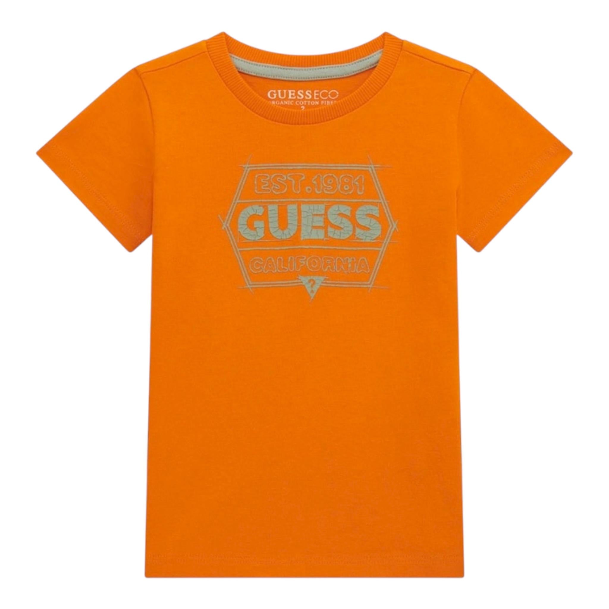 Guess T-Shirt Girocollo Tinta Unita con Stampa per Neonato N5RI25K8HM4N ARANCIONE GUESS 
