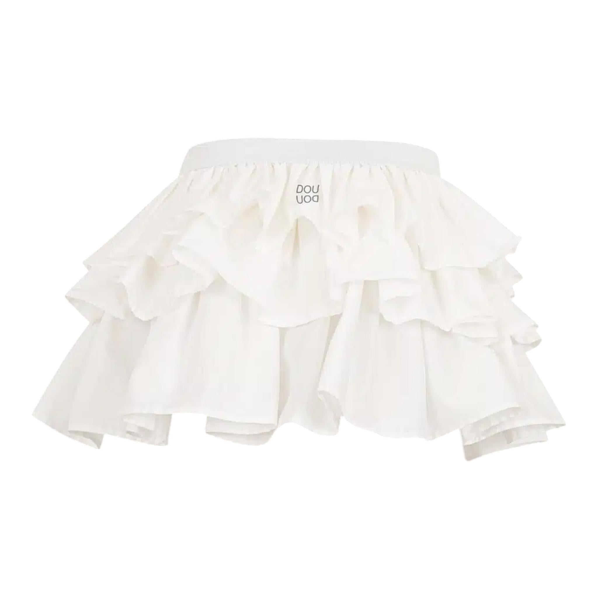 Dou Dou Gonna Tinta Unita con Balze E Elastico In Vita per Bambina DW7A61 BIANCO DOU DOU 