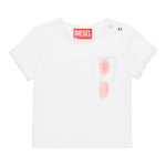 Diesel T-Shirt Girocollo Tinta Unita con Ricami per Bambina K00636 BIANCO DIESEL 