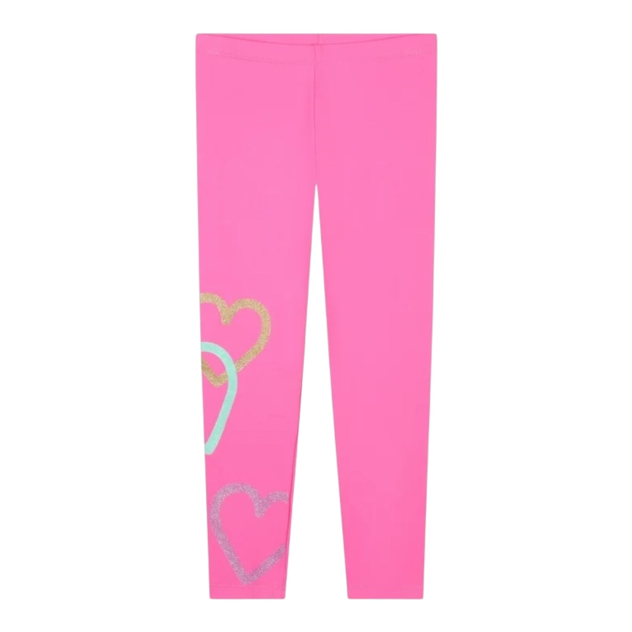 BillIEBLUSH leggins tinta unita con stampe cuori Rosa fluo per Bambina U20443 ROSA FLUO BillIEBLUSH 