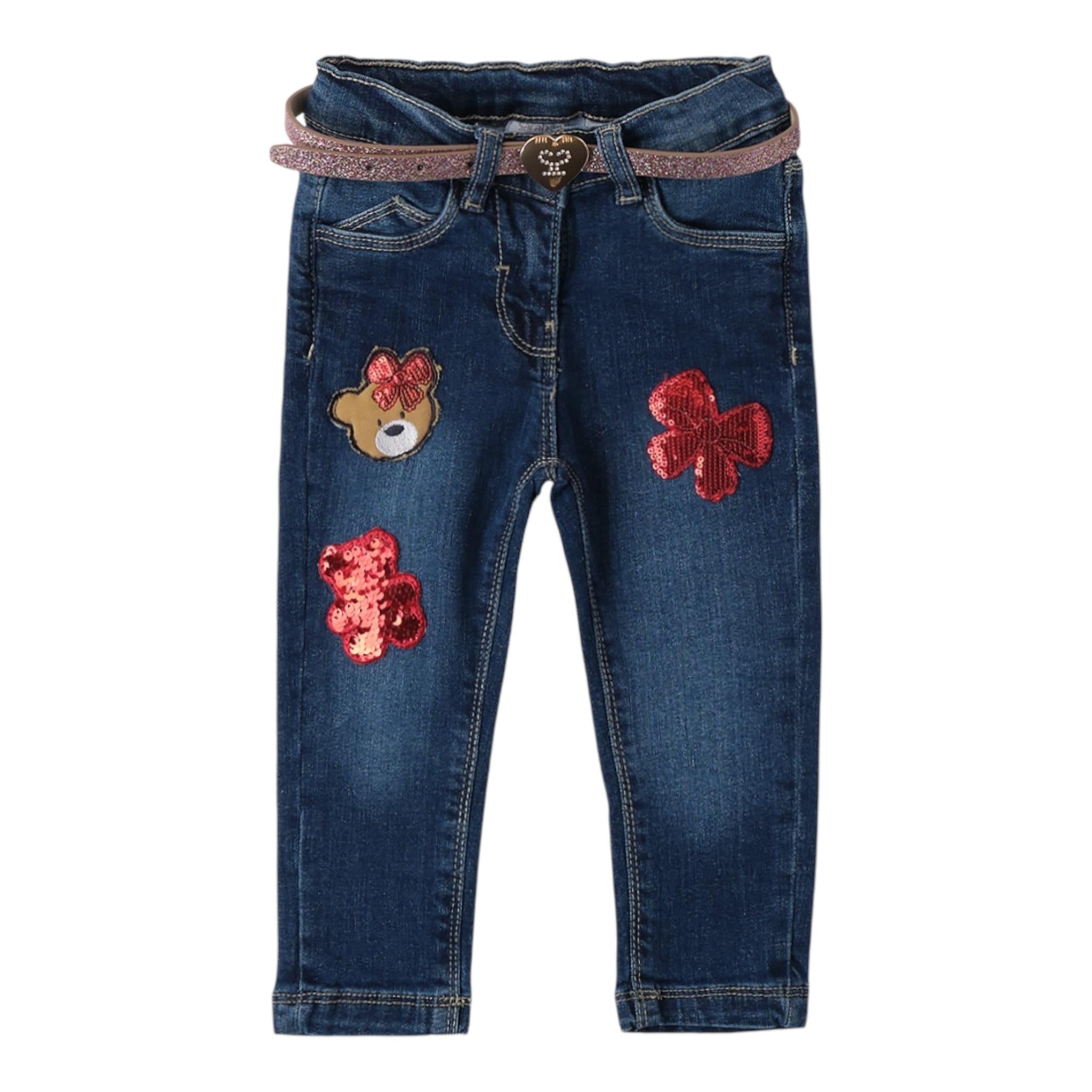 SARABANDA jeans tinta unita con cintura Blu per Bambina A383 BLU SARABANDA 
