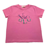 Vicolo Einfarbiges Rundhals-T-Shirt mit rosa Glitzer-Print für Mädchen