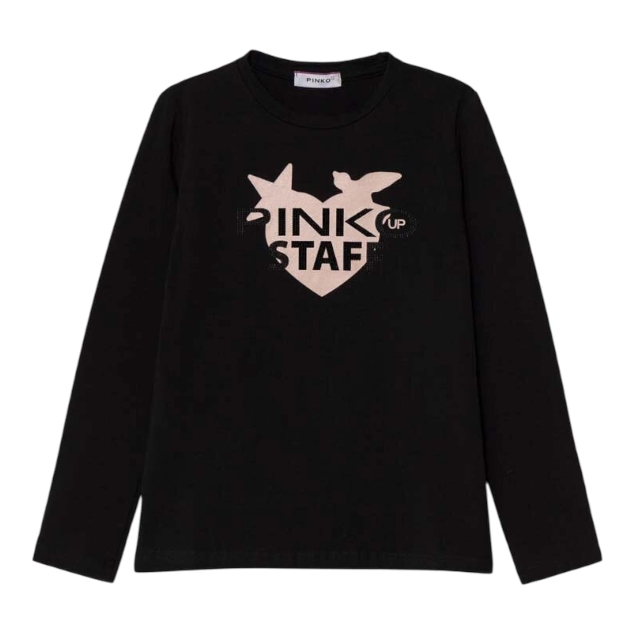PINKO shirt girocollo tinta unita girocollo con stampa Nero per Bambina F4PIJGTH054 NERO PINKO 