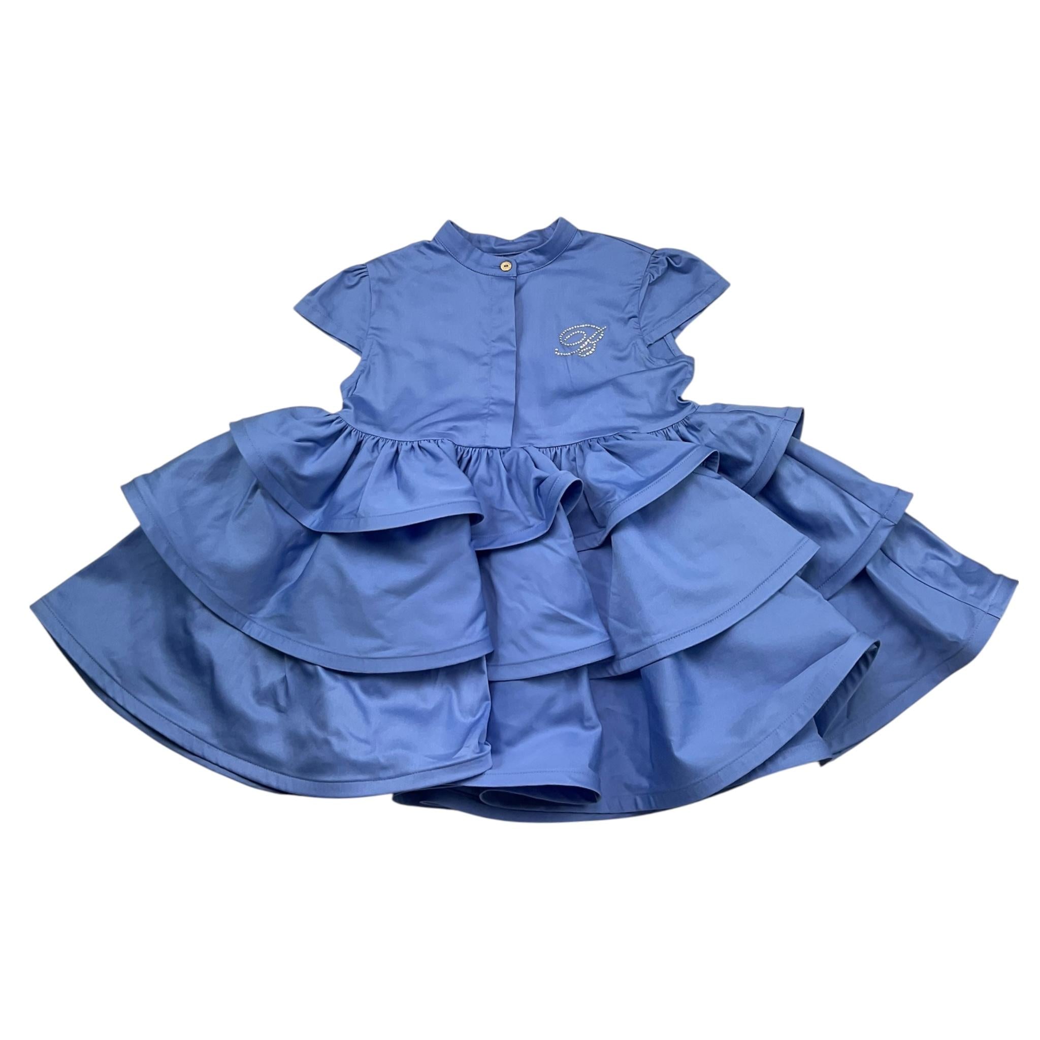 Miss Blumarine Abito Mezza Manica Tnta Unita per Bambina BGAB008 AZZURRO MISS BLUMARINE 