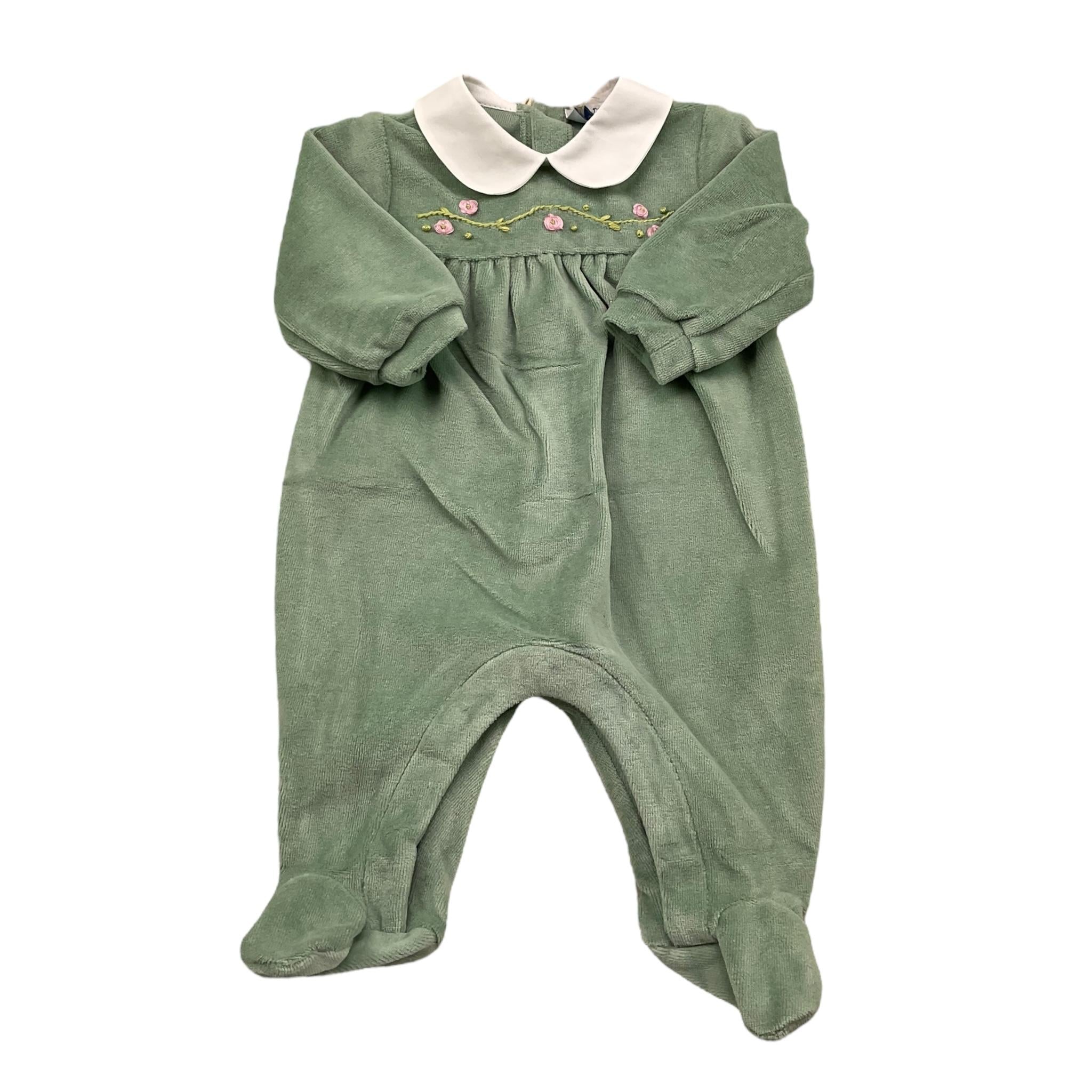 ILFAROBIMBI tutina manica lunga tinta unita in ciniglia Verde per Neonata IFN50970 VERDE ILFAROBIMBI 