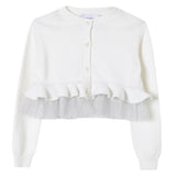 Simonetta Schlichte Strickjacke mit cremefarbenem Tüll für Mädchen